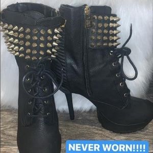 Heeled Platform Ankle Booties with Spiked Studs